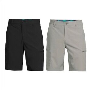 Birdie Bound 2 Pair Mens Golf Performance Shorts 36 Black Gray Cargo Pockets New